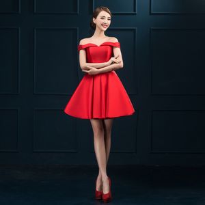 2017 New Evening Dresses 우아한 어깨 신부 가운 짧은 빨간색 블루 여자 여자 공 Prom Party Homecoming Graduation Form282L