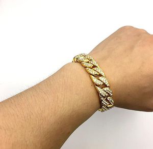 Bracciale a maglia cubana con diamante simulato di lusso da uomo Bracciale cubano Miami placcato in oro di alta qualità per uomo Gioielli Hip Hop