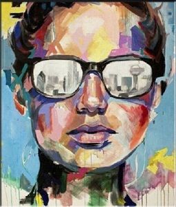 メガネと囲まれた男の子の顔手塗りの現代の抽象的な肖像画ポップの壁アート油絵のキャンバスマルチサイズAB182