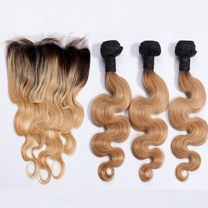 Wholesale 30 inch frontal for sale - Group buy Ombre Honey Blonde Body Wave Hair For Salon inch Color Two Tone Body Wave Lace Frontal With Bundles