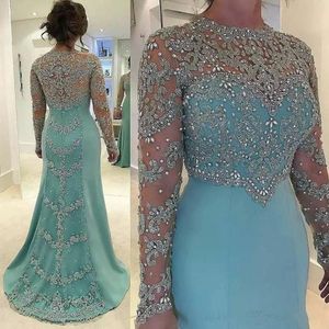 Vintage Mermaid Mother Of The Bride Dresses Plus Size Long Sleeve Beads Crystal Dresses Evening Wear Floor Length Wedding Guest Dress