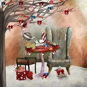 Kids Children Fairy Tale Background Big Mushroom Table Bird Pouring Tea Little Gifts on Branches Winter Snow Christmas Backdrops 10x10ft