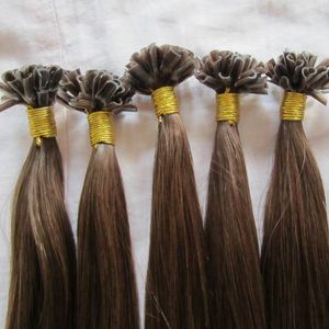 New U Tips Extensions Straight Keratin Hair 100G Human Hair Medium Brown 20 