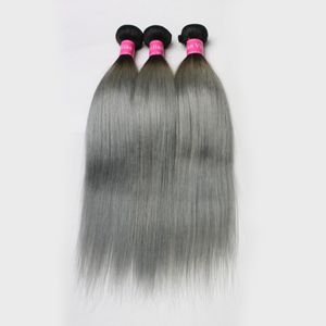 3 teile/los Brasilianisches Ombre Haareinschlagfaden Two Tone Dark Root 1B/613 1b/Grau Blonde Peruanische Gerade Menschenhaar weich Günstige Haarbündel