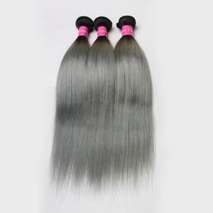 3pcs / lot 브라질 옴브 헤어 Weft 2 톤 다크 루트 1B / 613 1b / 그레이 금발 페루 스트레이트 인간의 머리카락 부드러운 싼 헤어 번들