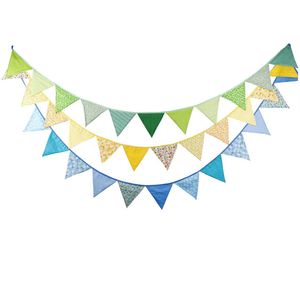 3pcs / mycket 12 flaggor - 3,2m bomull tyg banners blå bunting dekor baby shower krans barn födelsedagsfest dekoration bunting