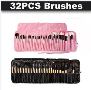 32 pezzi di pennelli per trucco professionale in legno rosa nero mini set set di pennelli cosmetici custodia arrotolabile eyeliner ombretto pennello strumenti per il trucco