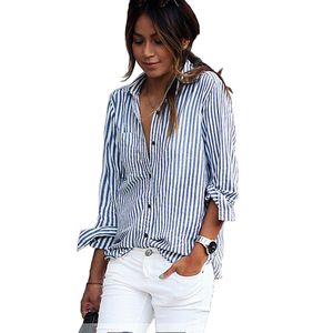 Blusas iş bluzu artı boyutu uzun kollu üst kadın bluz kadınlar için klasik çizgili gömlek camisas mujer