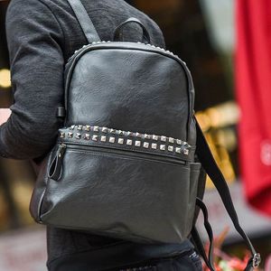 Fashion Rivet Backpack Casual Bags Men Designer PU Leather Bag Zipper Brand Handbags Sport Outdoor Adjustable Backpacks #H826