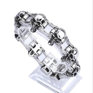 High Quality! 22cm * 23mm Width Skull Bracelet 316L Stainless Steel Big Heavy Men's Biker Bicycle Motorcycle Hand Chain Bracelet