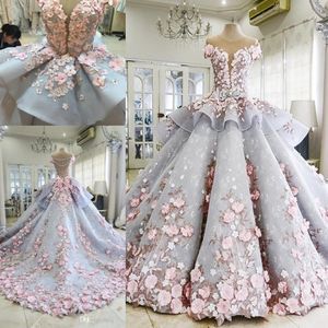 Michael Cinco Superbo abito da ballo Abiti da sposa da giardino Fiori fatti a mano Applique floreale 3D Puffy Princess Abiti da sposa in pizzo Gonne a strati