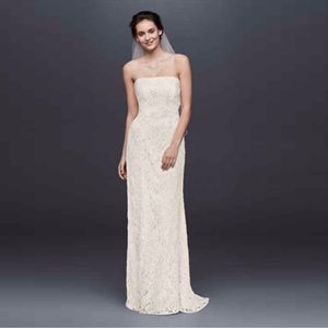 Allover Beaded Lace Sheath Gown with Empire Waist Wedding Dresses Strapless Open Back Lace Designer Sleeveless Bridal Gowns S8551