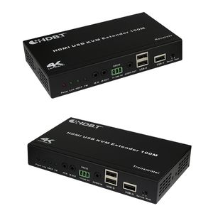 Freeshipping HDBaset H-D-MI USB KVM Extender 100m sobre CAT5E / CAT6 Suporte H-D-MI2.0 HDCP2.2 USB2.0 4K IR RS232