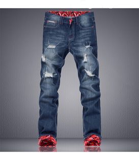 Hurtownie- 2015 Nowy Hot dla Mężczyzn Slim Proste Dorywczo Dżinsy Rozrywkowe Ripped Hip Hop Biker Jeans Homme Dżinsowe Spodnie Kombinezony Spodnie Cargo