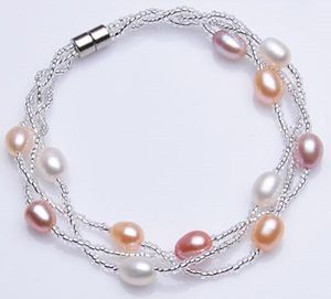 6-7mm純粋な天然の新鮮な水カキの真珠のブレスレットの多層真珠の宝石類の磁気バックルブレスレットウェディングパールブレスレット
