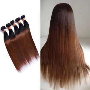 Colored Brazilian Ombre Human Hair 4 Bundles Two Tone 1B/30# Auburn Brown Brazilian Ombre Straight Remy Human Hair Weave Extensions