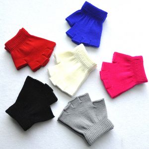 Kinder-Halbfinger-Fäustlinge, Winter, süße Baby-warme Handschuhe, Jungen und Mädchen, Winter-Strickhandschuhe, solide Stretch-Strick-Fäustlinge für 4–15 Jahre