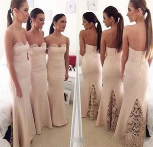 2017 Mermaid Style Lace Ivory Bridesmaid Dresses Sweetheart Sexy Wedding Guest Gowns Open Back Trumpet Satin Long Bridesmaids Dress For Girl