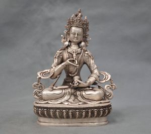 8" China Silver Bronze Buddhism Vajrasattva Buddha Statue Figurine