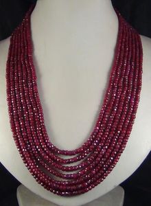 2x4mm NATURAL RUBY FACETED BEADS NECKLACE 7 STRAND 17-23"