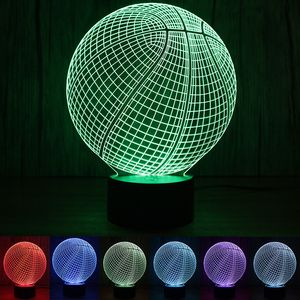 Lâmpada 3D Lâmpada Basquetebol redondo presente de presente acrílico noite luz LED iluminação mobília decorativa colorida 7 cor mudança doméstica casa