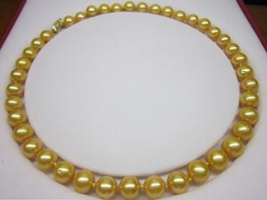 10-11mm Äkta Guld South Sea Pearl Necklace Gul 14k Mark Clasp 18 
