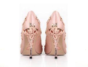 pink satin bridal wedding shoes eden pumps high heels with leaves shoes for evening/prom/party 253