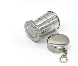 Wholesale cups pound resale online - Stainless Steel Portable Outdoor Travel Camping Folding Foldable Collapsible Cup hiking Camping Folding Cup Mug With Keychain