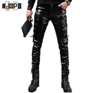 Großhandel - Mode HerbstWinter Herren Skinny Lederhose Faux Black Joggers Hose Motorradhose für Männer mit Strings