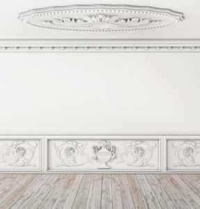 Inomhus bröllopsfoto vinyl bakgrund vit vägg utsökta carvings trä plank golv bakgrund fotografering tapet 10x10ft