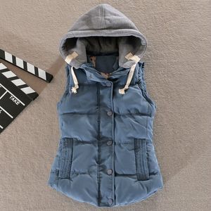 Höst och vinter Gilet Kvinnor Kort Bomullförtjockning Quiltad Puffer Vest Hood Plus Size Casual Office Vest Waistcoat