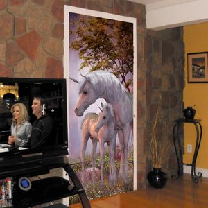 Creative DIY 3D Door Wall Stickers Holy Unicorn Pattern for Kids Room Door Home Decoration Accessories Large Size Wall Sticker