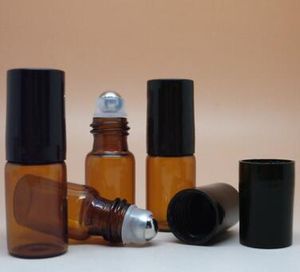 5ml bursztynowa rolka na butelkach rolkowych do olejków eterycznych Refillable Perfumy Butelka Mini 5 ml pojemników z czarną pokrywą