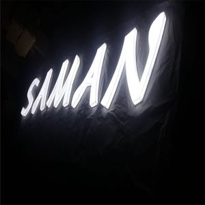 Factoy tomada personalizada de alto brilho ao ar livre acrílico completo led letras iluminadas para nome do restaurante da loja, sinais acrílicos iluminados na parte frontal