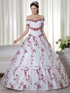 Red And White Colorful Wedding Dresses 2020 Ball Gown off the Shoulder Embroidery Beaded Corset Back Princess Non White Bridal Gowns Colored