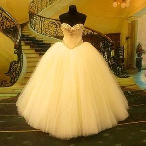 Custom Made sweetheart Ball Gown Wedding Dresses Floor Length White Tulle Crystal vestido de noiva Lace Up Gorgeous Wedding Gowns 280i