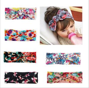 Dziecko Dzieci Dziewczyna Druku Kwiat Bow Hairband Turban Knot Królik Pałąk Nakrętki Nowe Akcesoria do włosów Dziewczyny Elstic Headbands