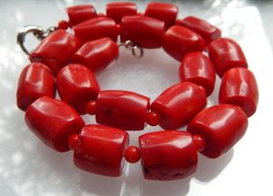 Ny 12x14mm Vintage Estate Chunky Red Coral Barrel Bead Necklace 18 ''