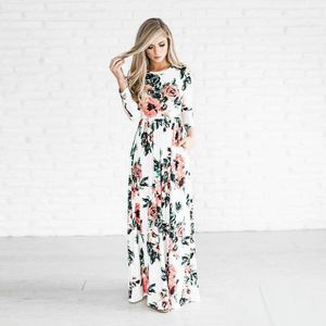 New Fashion Women Casual Dress Loose Confortable Long Sleeved Floral Print Maxi Dresses Plus Size Free Shipping