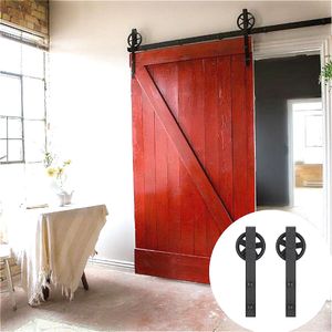 (USA gratis frakt) DIY Vintage Industrial Spoked European Black Steel Sliding Barn Door Closet Hardware Set