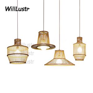 Willlust Modern Bamboo Pendant Lampa Träfjädring Ljus Handgjorda Belysning Naturlig Hängande Ljus Hotel Restaurang Bar Lounge