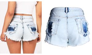 sexy ripped short jeans female summer Light blue tassel shorts middle waist denim women bottoms plus size