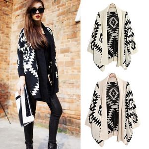 Wholesale-New Fashion Womens Geometric Tribal Aztec Long Sleeve Knitted Cardigan Sweater Tops