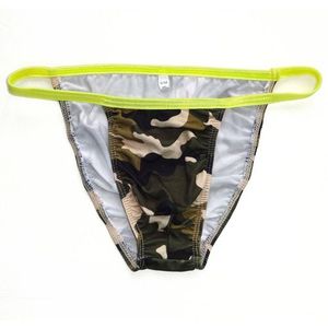 Herren-String-Bikini G7424, modisches Höschen, konturierter Beutel, Camouflage-Blätter-Druck, weich, bequem, Herren-Poly-Unterwäsche