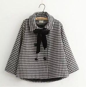 All'ingrosso- giacca pied de poule outwear manica lunga cappotto di lana colletto rovesciato 2015 autunno femminile