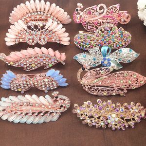 Wholesale copper clips for sale - Group buy Fashion Elagant Women HairClip Korean Exquisite Leaf Crystal Rhinestone HairClip Barrette Party Wedding Hairpin hair Accessories