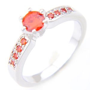 Wholesale 6 PCS/LOT Daily Jewelry Holiday Gift Fire Round Red Cubic Zirconia Gemstone 925 Sterling Silver Plated Ring