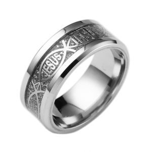 Stal nierdzewna chrześcijańska dzwonek Jezus Silver Gold Ring Band Męs Mens wierzą, że religia będzie i piaszczysta moda żywiejna