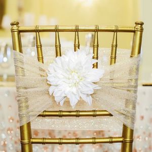 2016 Tüll 3D-Blume glitzernde Stuhlschärpen Romantische schöne Stuhlhussen Günstige maßgeschneiderte Hochzeitszubehör