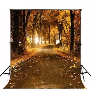 5x7ft Falling Ginkgo Leaves Autumn Background Country Road Beautiful Scenery Trees Wedding Scenic Backdrop Photography Studio Booth Props